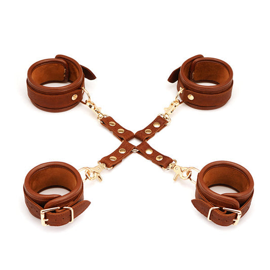 LacyNaughty™ Brown Leather 4-Way Restraint Set